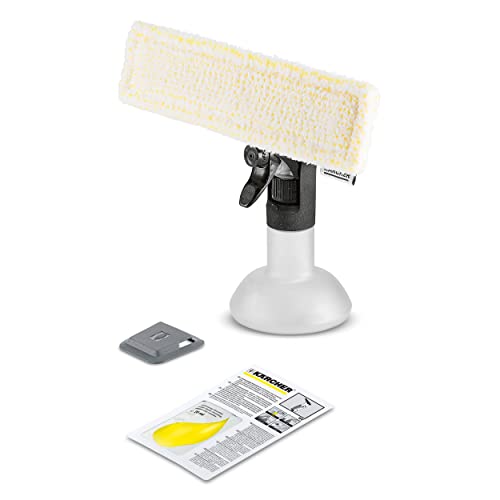 KÄRCHER Kit Lavaggio Vetri con Bottiglia Spray, Panno Microfibra e Raschietto