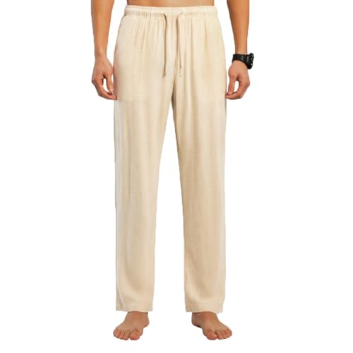TONY BACKER Pantaloni Uomo Lino Estivi Tasche Coulisse Elasticizzata Casual Spiaggia Yoga P2711 (IT, Testo