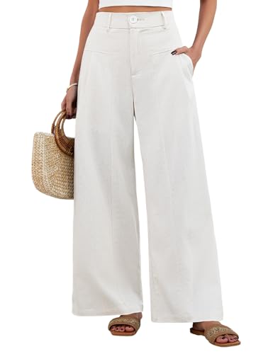 HEEKPEK Pantaloni Lino Donna Vita Alta Gamba Larga con Bottoni