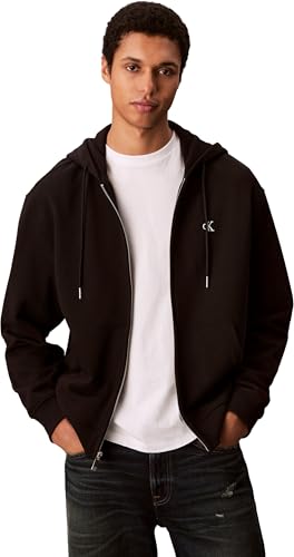 Calvin Klein Uomo Felpa con Cappuccio e Zip Terry Monogram e Tasca a Marsupio