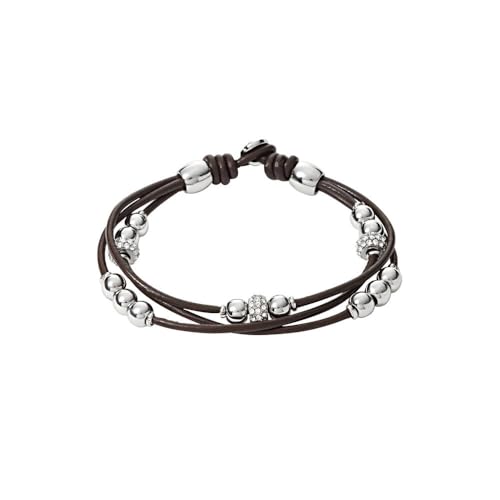 Fossil Bracciale da Donna in Vera Pelle e Perline Acciaio Inossidabile