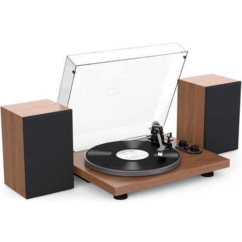 Udreamer Giradischi Hi-Fi con Altoparlanti 40W, Bluetooth, Marrone