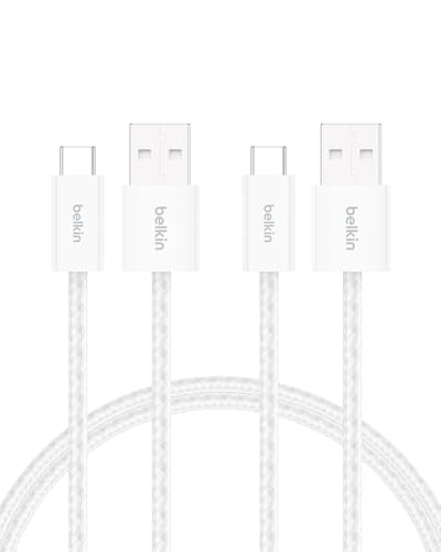 Belkin Confezione da 2 cavi intrecciati da USB-A a USB-C da 1,5 m, 15 W, cavo flessibile per ricarica rapida, cavo Type-C per iPhone 17 e iPhone 16 series, Galaxy S25, Pixel 10, iPad Pro ecc.