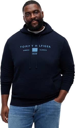 Tommy Hilfiger Uomo Felpa con Cappuccio Brand Mono con Tasca a Marsupio