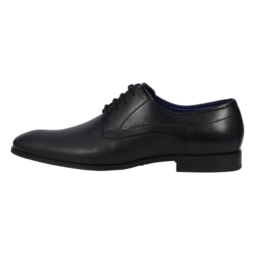 bugatti Uomo Scarpa bassa business in pelle, derby con tomaia traforata, Nero