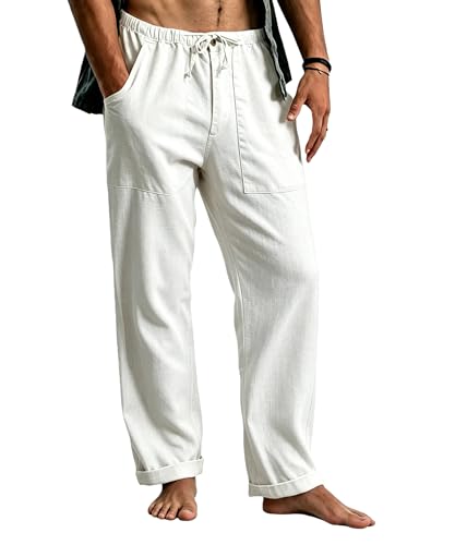 Cegerne Pantaloni in Lino Uomo Lunghi Leggeri con Vita Elastica