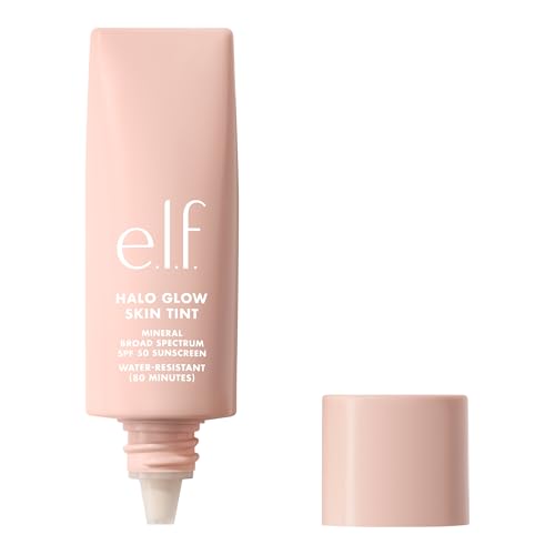 e.l.f. Halo Glow Skin Tint SPF 50, idratante colorato con copertura leggera e modulabile, crea un glow naturale, prodotto vegano e non testato sugli animali