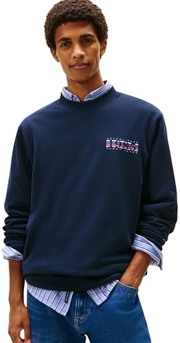 Tommy Jeans Felpa da Uomo Tjm Reg Entry Dna Play Crew Ext DM0DM22377, Blu (Dark Night Navy), XXL, Blu (Dark Night Navy), XXL