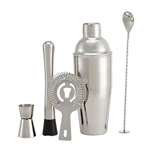 Amazon Basics Set 5 Strumenti da Bar in Acciaio Inox con Shaker 24 oz
