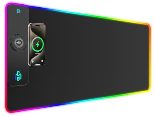 Tappetino per Mouse RGB Gaming con Ricarica Wireless Qi 15W, 900x400 mm