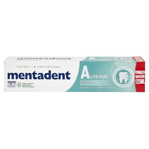 Mentadent Dentifricio Alito Puro con Zinco Antibatterico, Gusto Menta, 125 ml