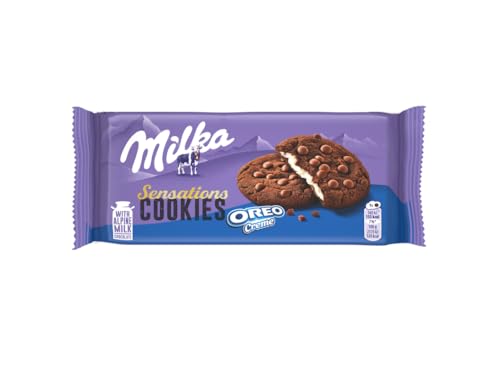 Milka Cookie Sensations Oreo, Biscotti al Cacao con Crema Oreo, 156g