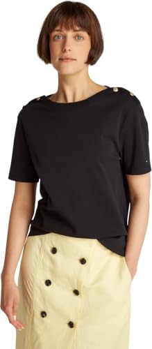 Tommy Hilfiger Donna T-Shirt Maniche Corte Stripe Gold con Bottoni