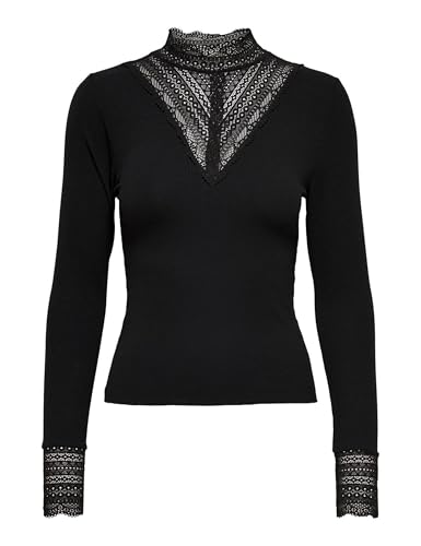 Onltilde L/S High Neck Lace Top Jrs Noos Maglia da Donna a Maniche Lunghe, Nero