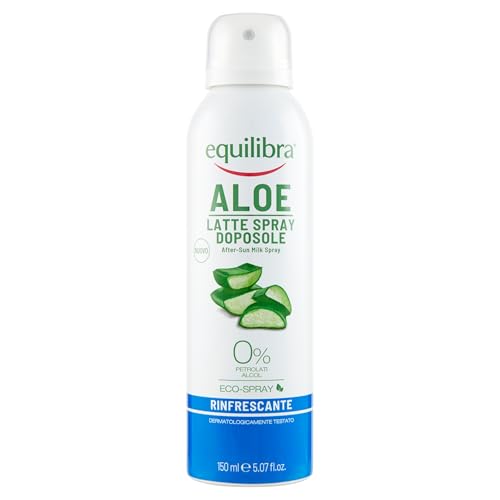 Equilibra Solari, Aloe Latte Spray Doposole, Latte Spray a Base di Aloe Vera, Olio di Cocco, Olio di Argan e Vitamina E, Bisabololo, con Azione Lenitiva, Rinfrescante, Idratante e Nutriente, 150 ml