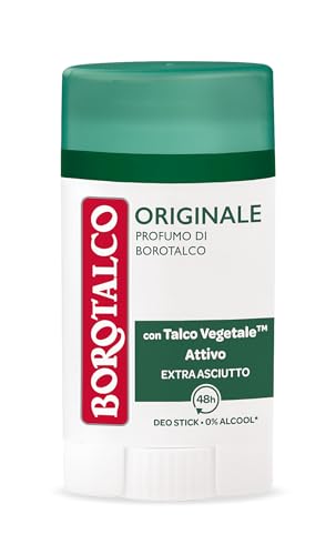 Borotalco, Deodorante Stick Originale, Formula Senza Alcool e Sali di Alluminio, con Talco a Cristalli Attivi, Tripla Protezione Asciutta, Profumo di Borotalco - Formato da 40 ml