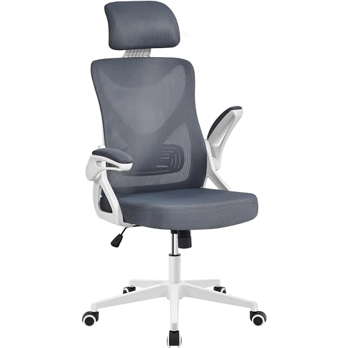 Yaheetech Sedia Ufficio Ergonomica con Braccioli Poggiatesta Regolabile Schienale Alto Funzione Dondolo Poltrona Scrivania Girevole in Rete Traspirante con Supporto Lombare