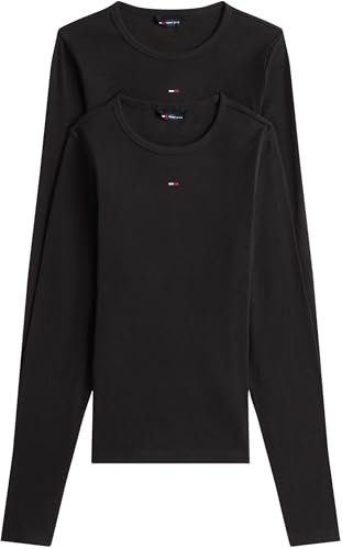 Tommy Jeans Donna Magliette Maniche Lunghe Confezione da 2 Slim Essential Rib Scollo Rotondo