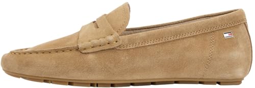 Tommy Hilfiger Flag Mocassino Donna Pelle Scamosciata Bandiera Fw0Fw08558 Cachi Tela Safari