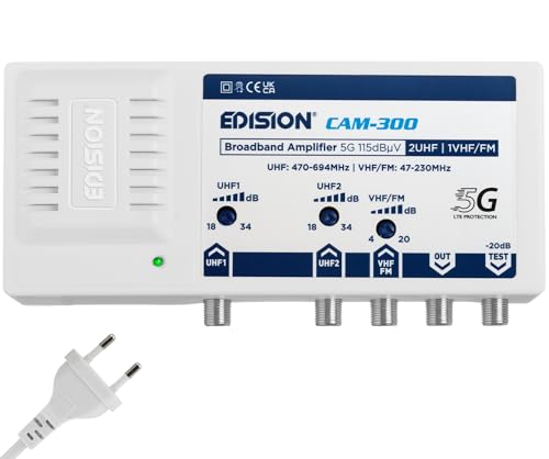 EDISON CAM-300 Amplificatore Antenna TV Banda Larga 2UHF 1VHF/FM