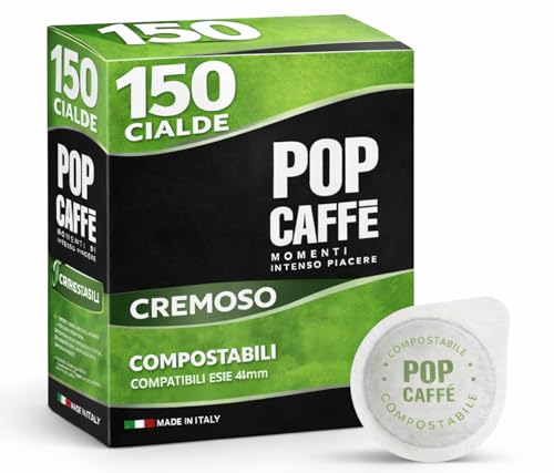 POP Caffè Cialde ESE 44 Compostabili – 150 Cialde Miscela Rossa Cremosa Espresso Intenso