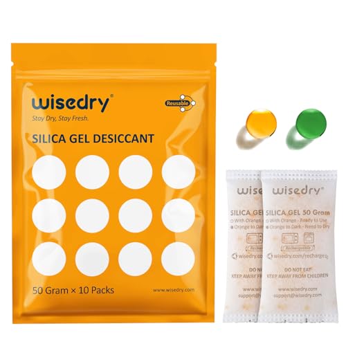 wisedry Sacchetti essiccanti gel di silice 50g, confezione 10 pezzi, riattivabili