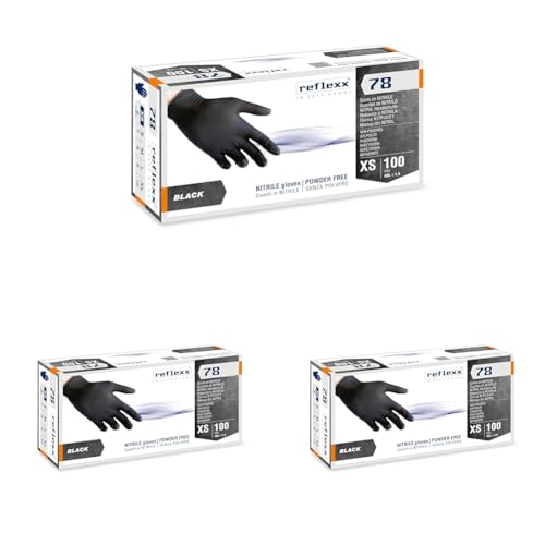 Reflexx R78, Guanti in Nitrile Neri senza Polvere Gr 4, 100 Pezzi, Nero taglia L