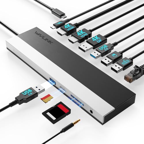 WAVLINK Docking Station USB-C 3 Monitor Dual HDMI DP 100W PD