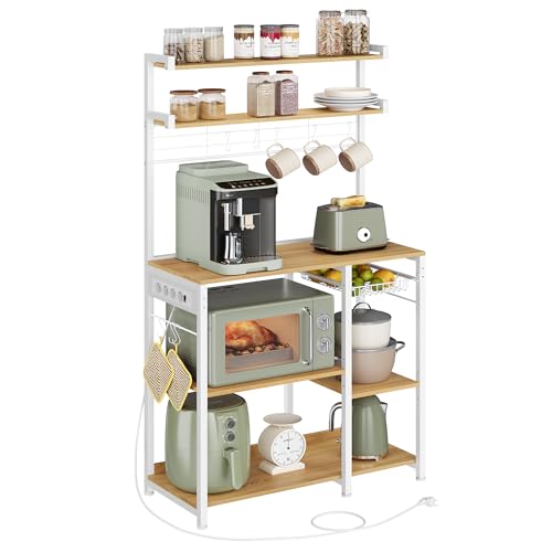 VASAGLE Scaffale Cucina con Prese, 8 Ganci a S, Rovere Dorato e Bianco Nuvola