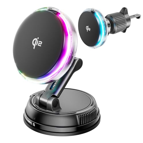Caricatore Wireless Auto Magsafe Qi2 15W con Ventola di Raffreddamento e Luci RGB