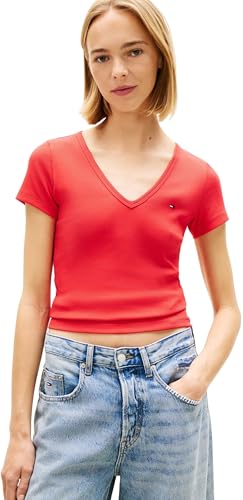 Tommy Jeans T-Shirt Donna Slim Essential Rib Scollo a V