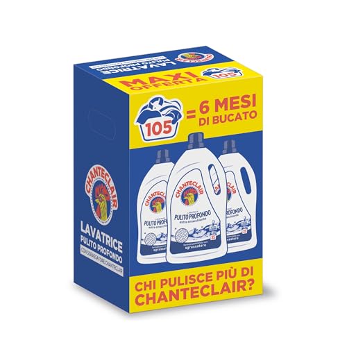 Chanteclair Detersivo per Lavatrice Pulito Profondo, 3 Flaconi da 1575 ml