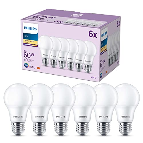 Philips LED E27 Lampadine Smerigliate 6 Pezzi, Luce Bianca Calda 2700K