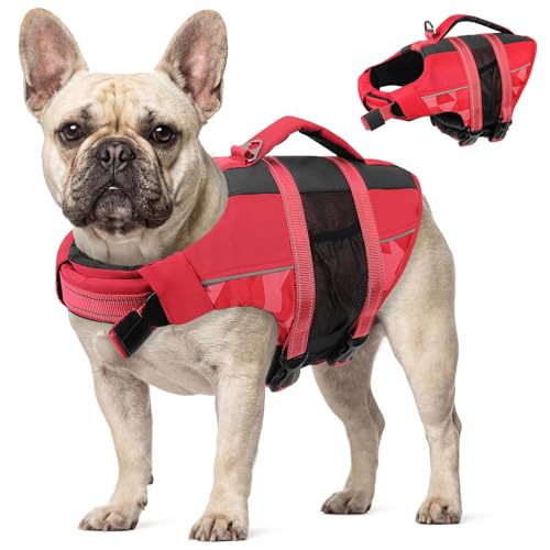 CITÉTOILE Giubbotti di Salvataggio per Cani, Regolabile Salvagente per Animali con Manico, Costume da Bagno di Sicurezza in Acqua per la Vela in Piscina Sulla Spiaggia