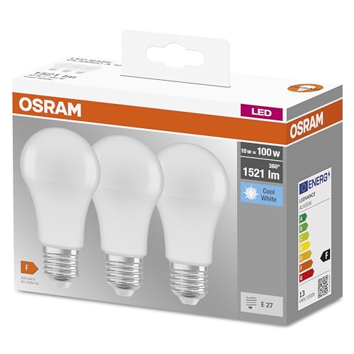 Osram LED Base Classic A Lampadina E27 13W 4000K Bianco Freddo, Confezione da 3