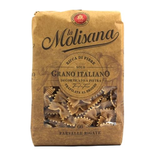 La Molisana, Farfalle Rigate Integrali n. 66, Pasta Integrale da Solo Grano Italiano - Trafilata al Bronzo, Ricca di Fibre, Ruvida e Tenace con Eccellente Tenuta in Cottura - Confezione da