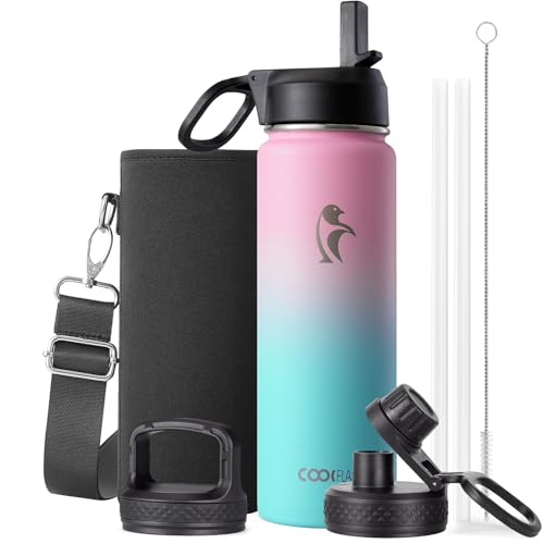 Coolflask Borraccia termica 590 ml con cannuccia
