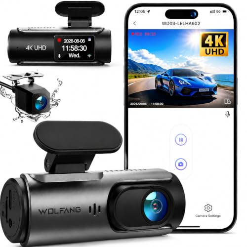 WOLFANG Dash Cam Auto 4K Doppia WiFi 170° Grandangolo