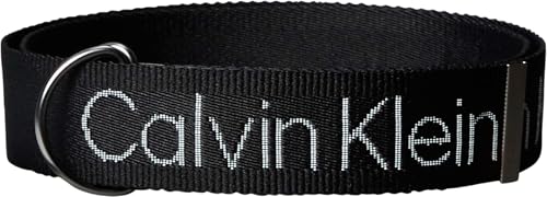 Calvin Klein Uomo Cintura Double D-Ring Webbing Belt 38Mm con Logo, Nero (Black/Matte Gunmetal), 110 cm