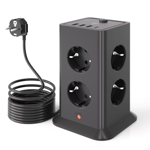 Multipresa a Torre 8 Prese + 4 USB (1 USB-C) 2M Nero