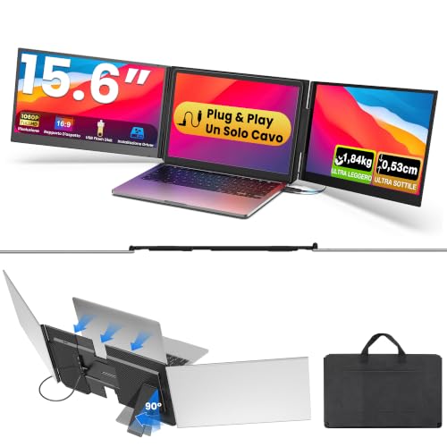 Kwumsy Monitor Portatile 15,6 Pollici FHD 1080P IPS Triplo Schermo per Laptop USB-C