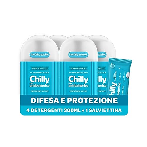 Chilly Detergente Antibatterico Igiene Intima Fragranza Timo e Salvia, Confezione 4x300ml
