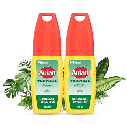 Autan Tropical Vapo, Spray Antizanzare, Repellente Zanzare Azione Protettiva Duratura, Fino a 8h di protezione, Adatto a viaggi in luoghi tropicali, Efficace contro Virus West Nile, 2 Conf. da 100ml