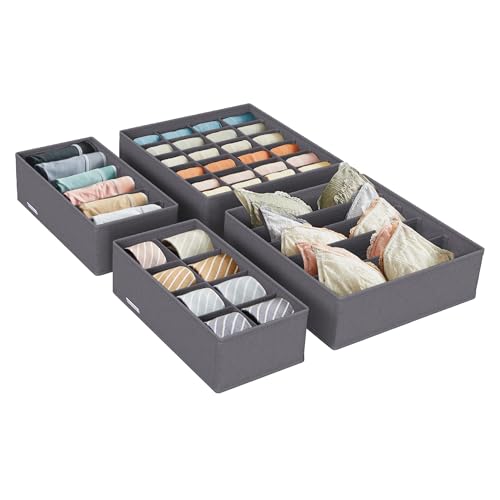 SONGMICS RUS04GY Set di 4 Divisori per Cassetti Pieghevoli in Tessuto, Grigio