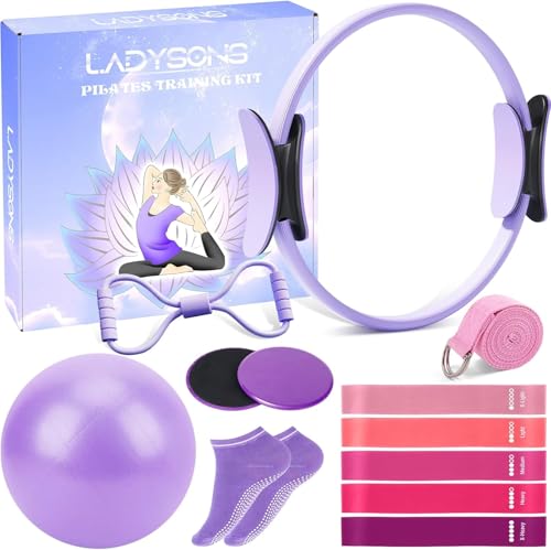 Pilates Essential Kit Set Anelli Fitness con Magic Circle, Palla, Fasce e Dischi Scorrevoli