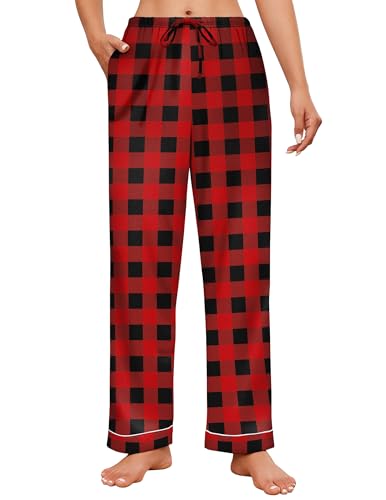 Ekouaer Pigiama Donna Pantaloni Larghi Invernali Quadri Rossi