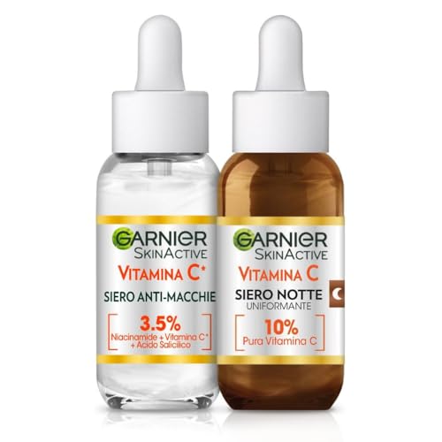 Garnier Routine Completa Vitamina C, Kit Siero Anti-Macchie e Notte Uniformante