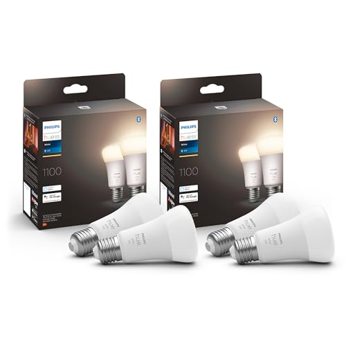Philips Hue White E27 lampadina dimmerabile luce calda controllabile tramite app, 4 pezzi