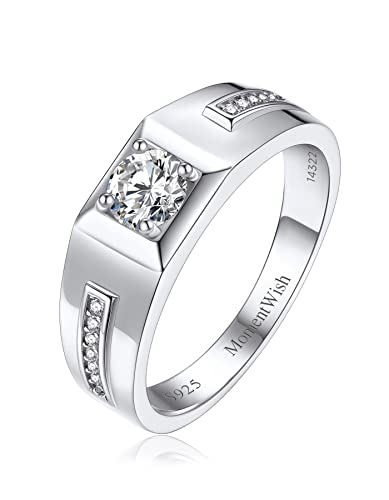 MomentWish Anello Uomo, Moissanite Anello Nuziale per Gli Uomini, Banda Nuziale D'argento S925 Anelli Per Uomini Donne-Size47(14.9)