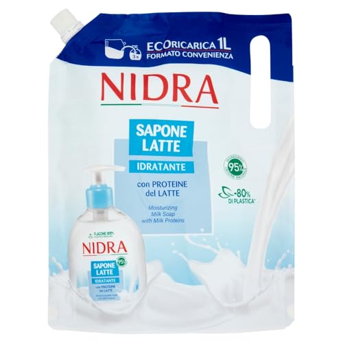 NIDRA | Eco-Ricarica Saponelatte Idratante, con Proteine del Latte, Formato Convenienza, Dermatologicamente Testato, Made in Italy, 1000 ml